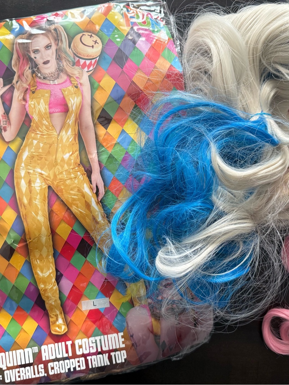 Women’s Harley-Inspired Halloween Costume - Gold Overalls with Pink Top